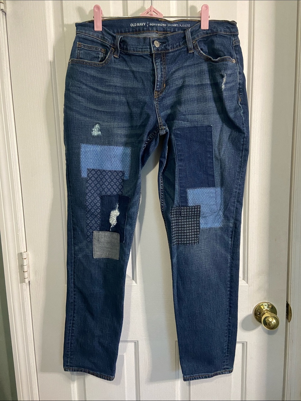 Old Navy Patchwork Boyfriend Jeans in Dark Blue Denim